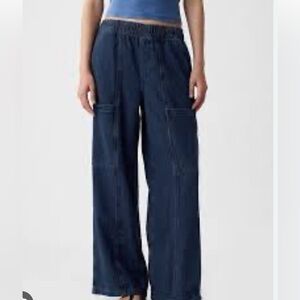 Dark Blue Wide-Leg Cargo Pants
